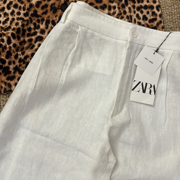 ZARA 100% LINEN PANTS WITH DARTS ZW COLLECTION - Picture 8 of 11